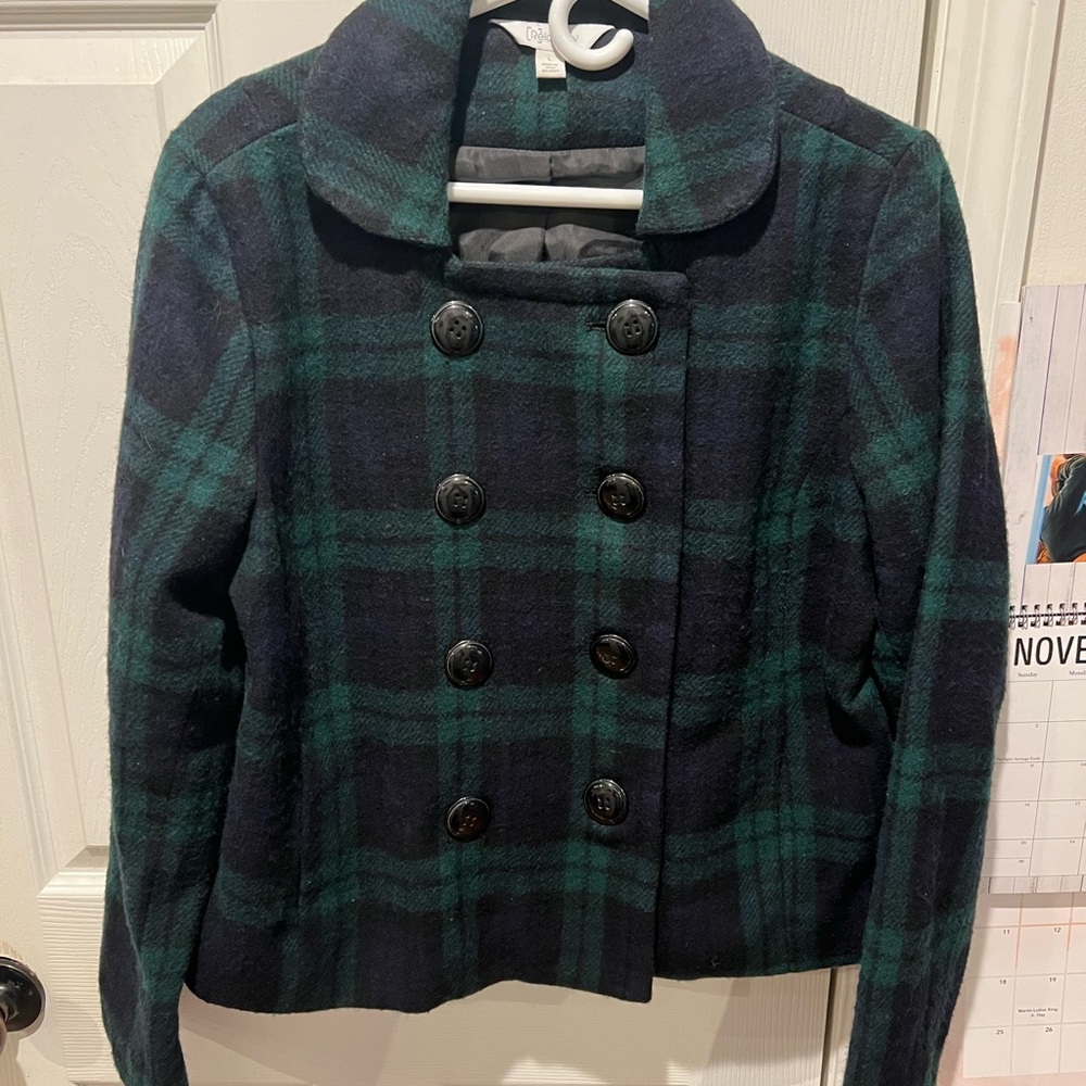 Relativity Green and Black Plaid Pea Coat